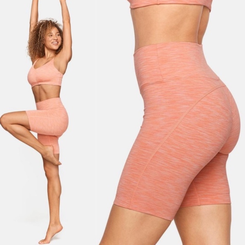 Outdoor voices coral biker shorts and bra set